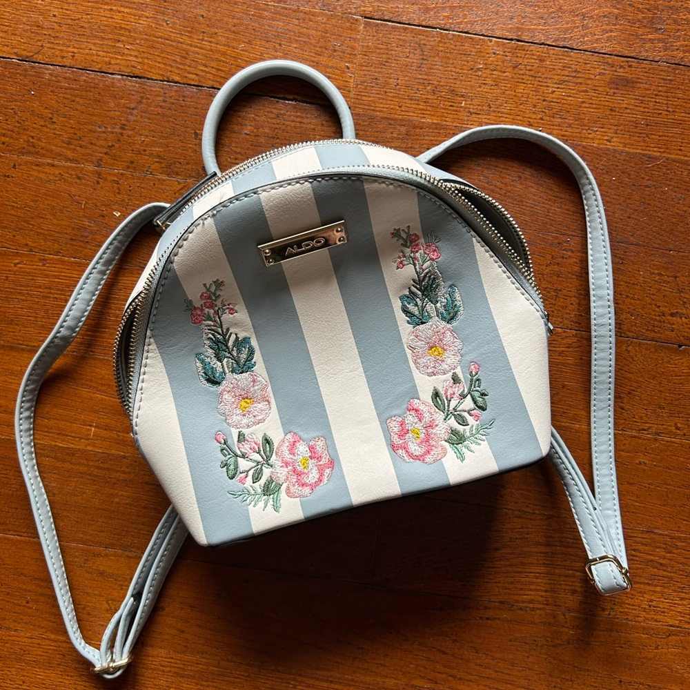 Aldo Pastel Blue and Cream Floral Backpack